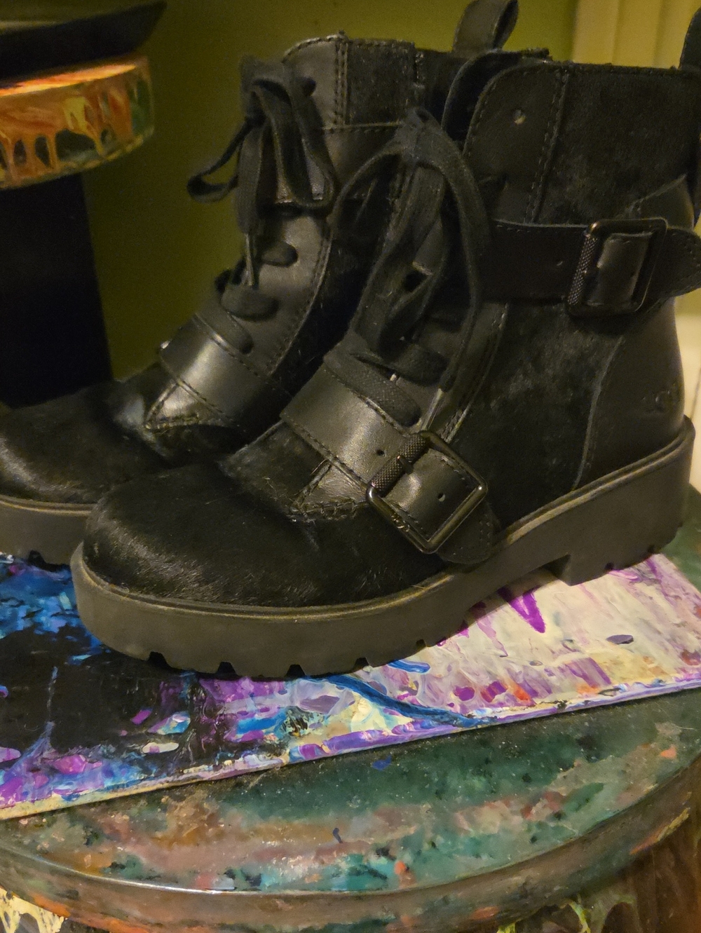 UGG Black Lace-Up Zorrah Buckle Combat Boots